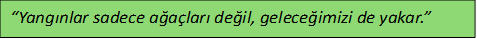 “Yangınlar sadece ağaçları değil, geleceğimizi de yakar.”